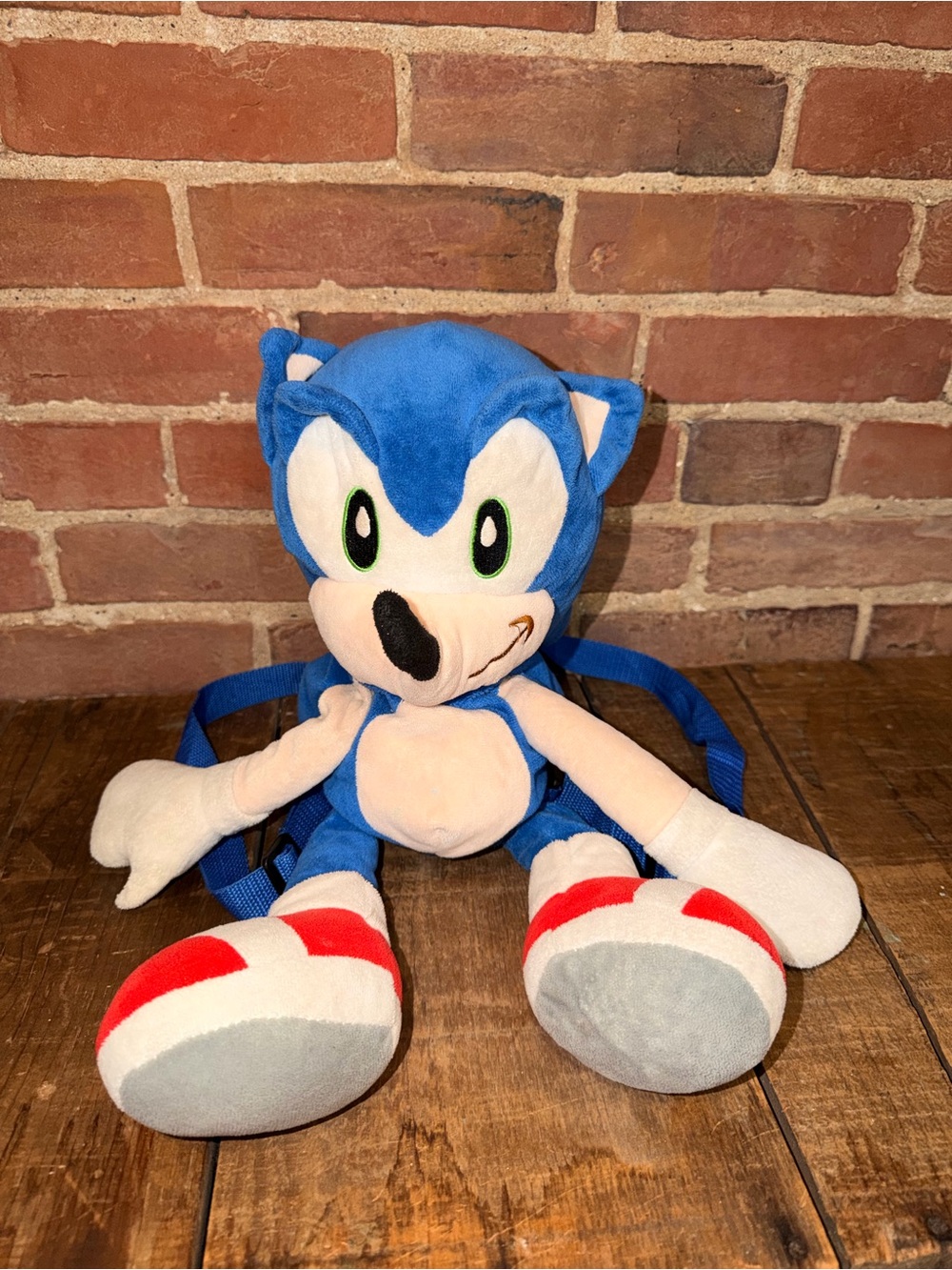 Blue Plush Sonic Hedgehog Kids Backpack - Soft Character Plush Blue